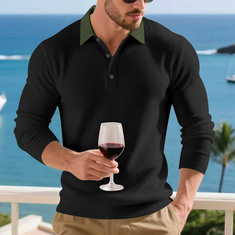 Men's long-sleeved polo shirt with textured collar Lune London