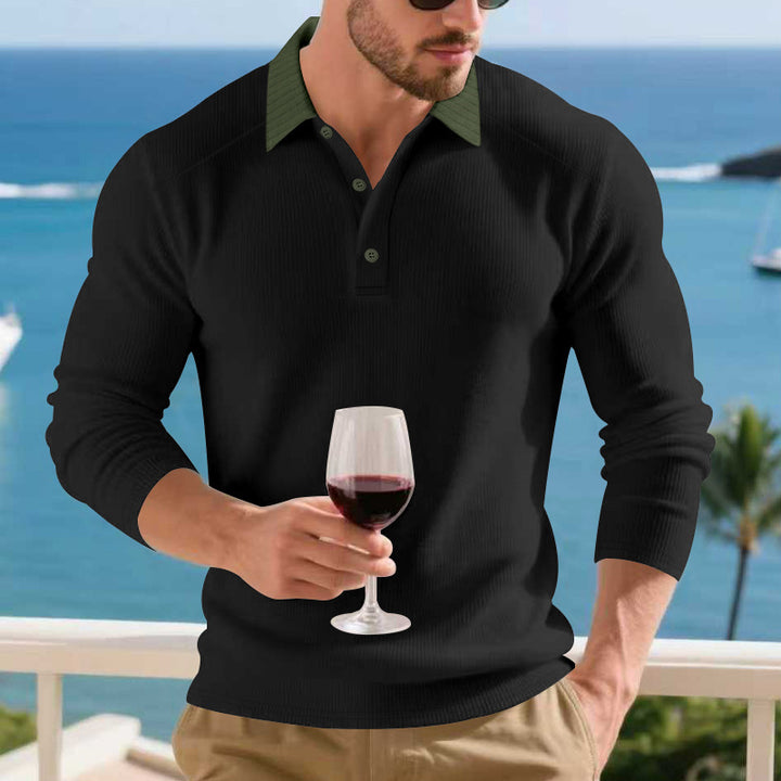 Men's long-sleeved polo shirt with textured collar Lune London