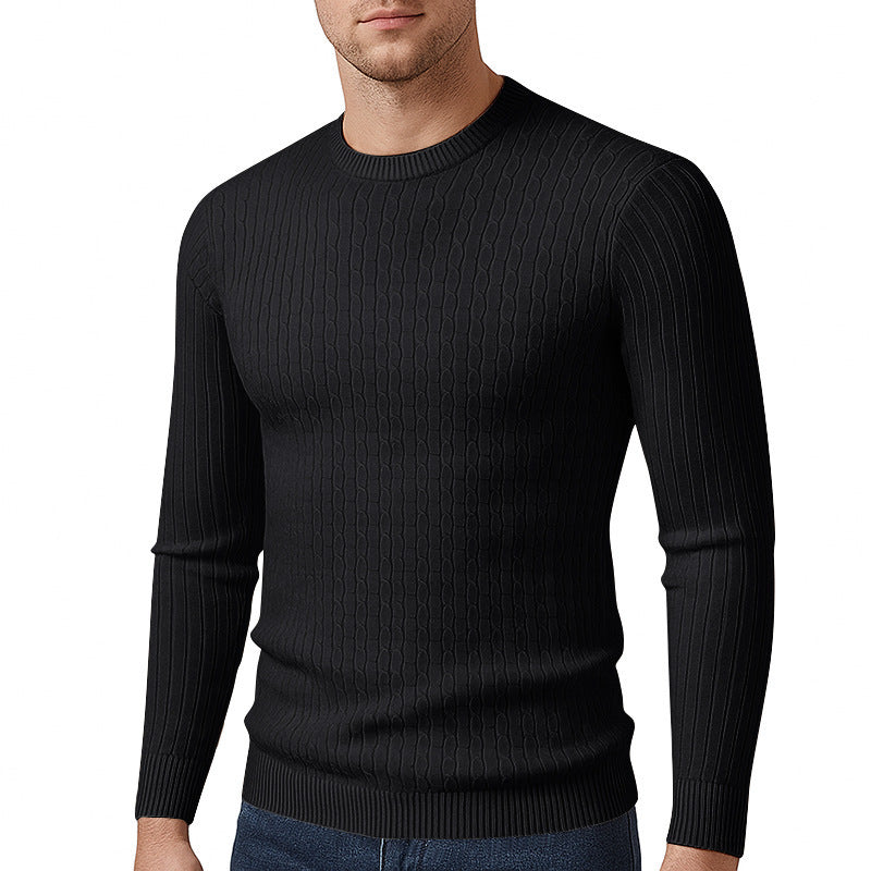 Trendy knitted sweater for men with a fine cable knit pattern.