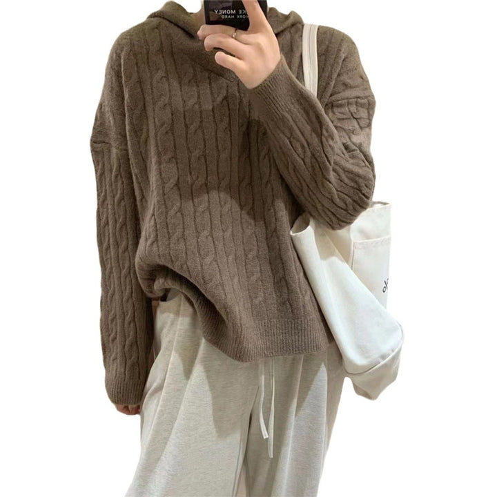 Cozy knitted hoodie with cable knit pattern for women Lune London