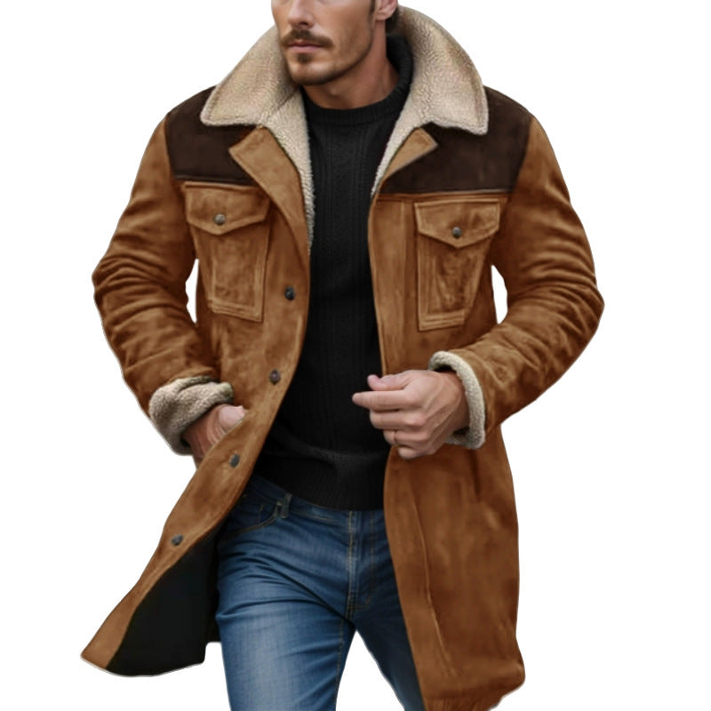 Men's suede long jacket with teddy lining and practical pockets Chic and style