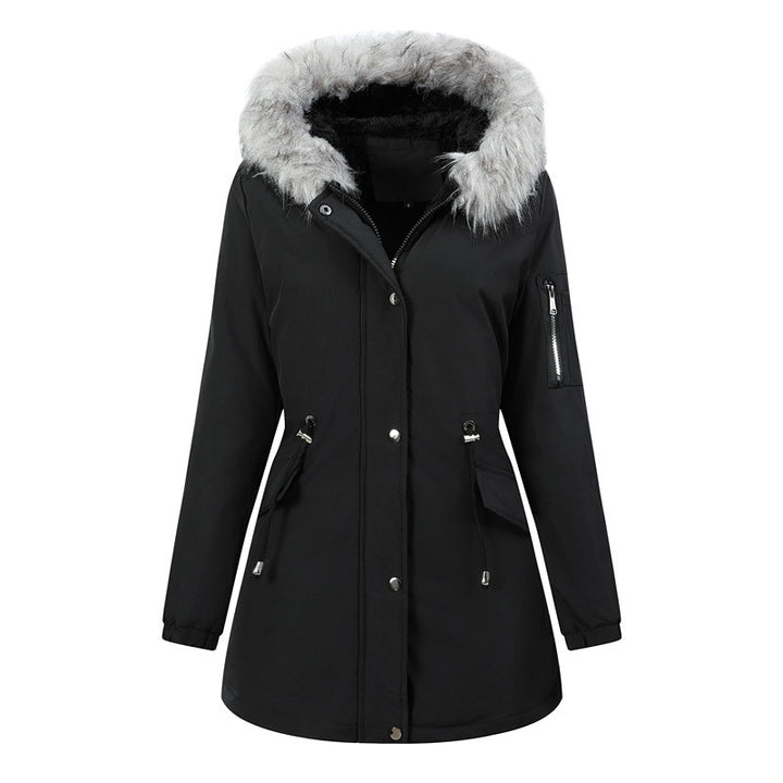 Ladies parka fashion jacket with a large hood and teddy lining Lune London