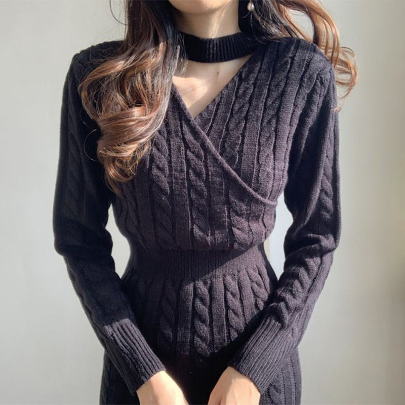 Robe longue en tricot pour femme avec un motif de câble coloré et une taille haute Chic & Stil