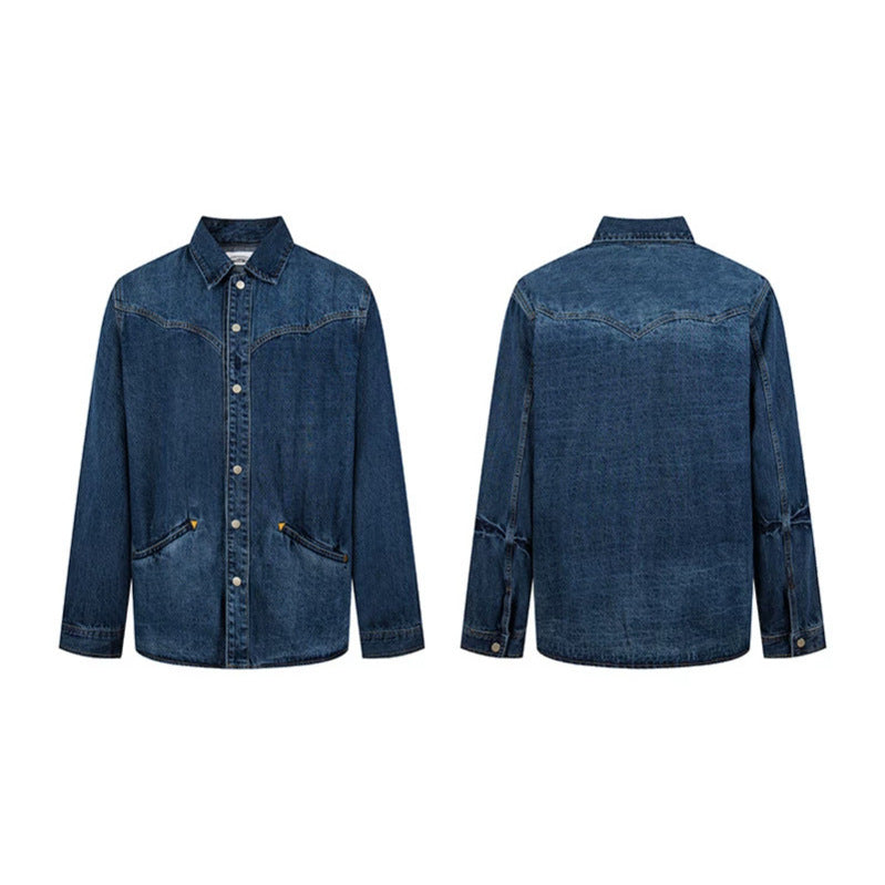 Unisex jeans overshirt with snap buttons, western yoke and plain insert pockets Amarae
