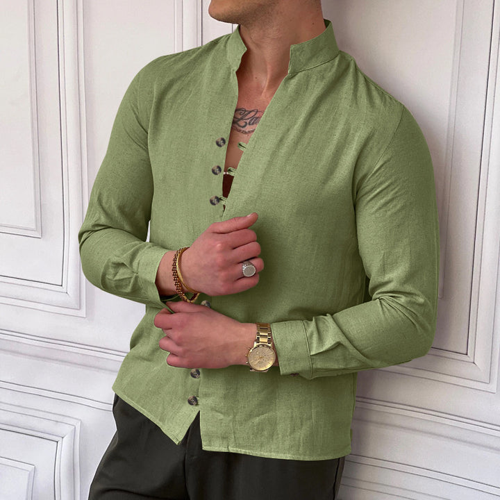 Long sleeve shirt for men with button placket and trendy high collar Lune London