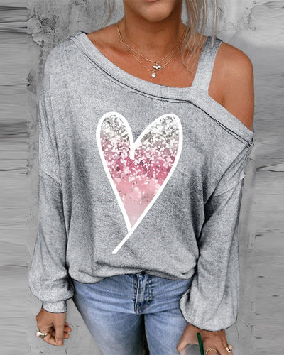Oversized sweatshirt for women with glitter heart print and casual cut Amarae