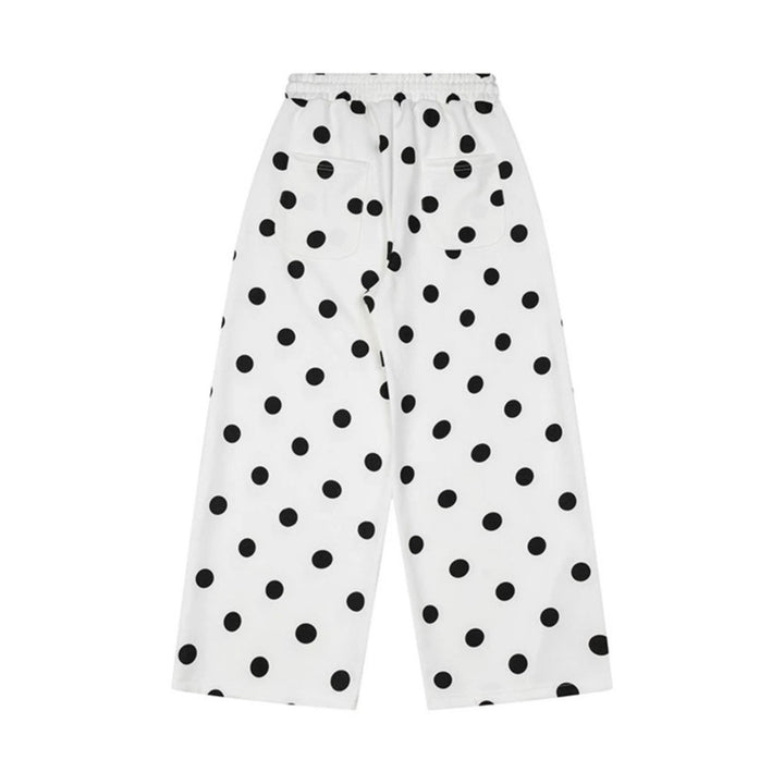Women's Wide Culotte Sweatpants with Elastic Comfort Waistband and Polka Dot Print
