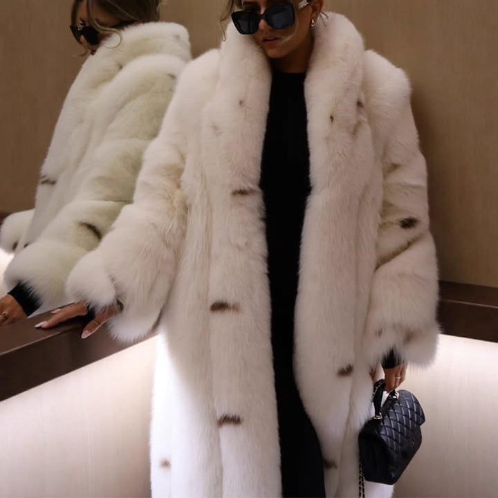 Women longer vegan faux fur coat with hood and voluminous fur collar Amarae