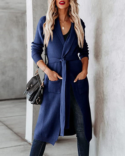 Knit coat for women with belt and practical pockets Amarael