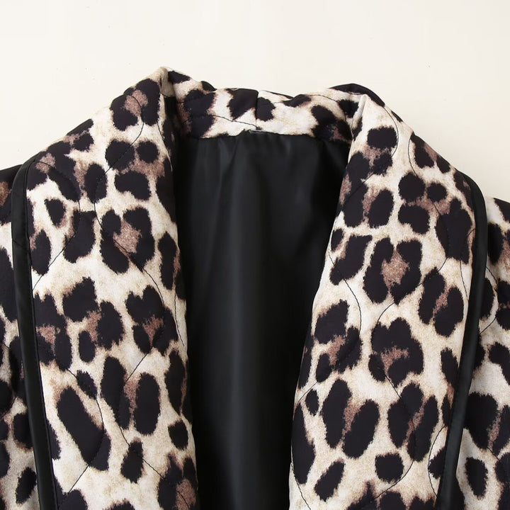 Women's Padded Kimono Jacket with Leopard Print, Oversized Cut and Patch Pockets Amarae
