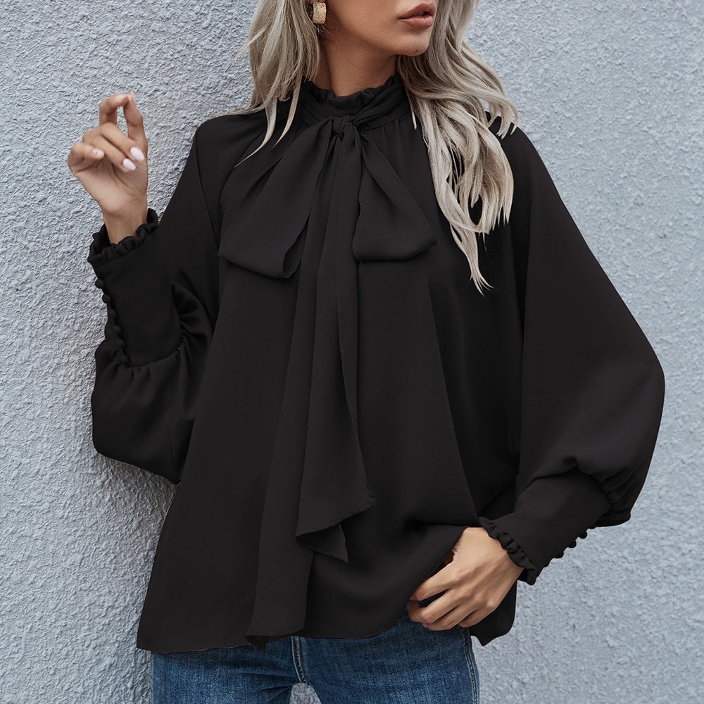 Ladies Elegant blouse with knot and puff sleeves Lune London