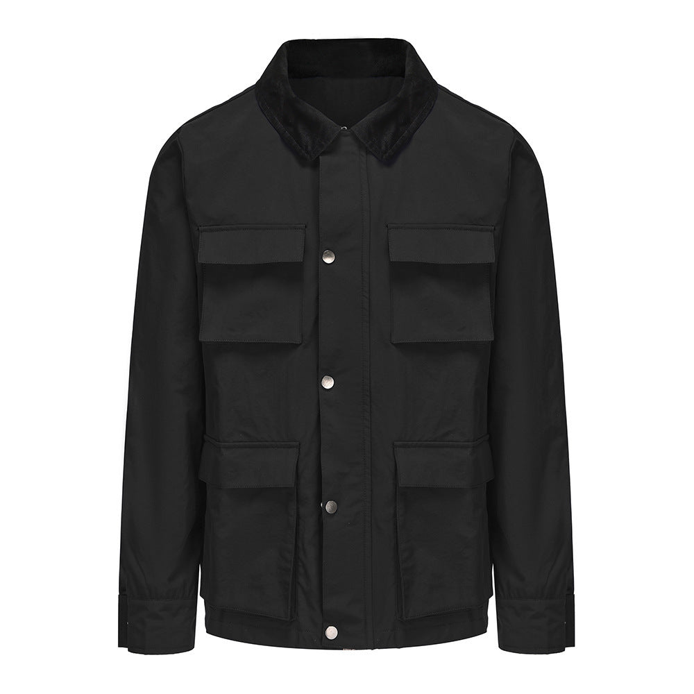 Elegant utility jacket for men with several practical pockets and faux fur collar Lune London