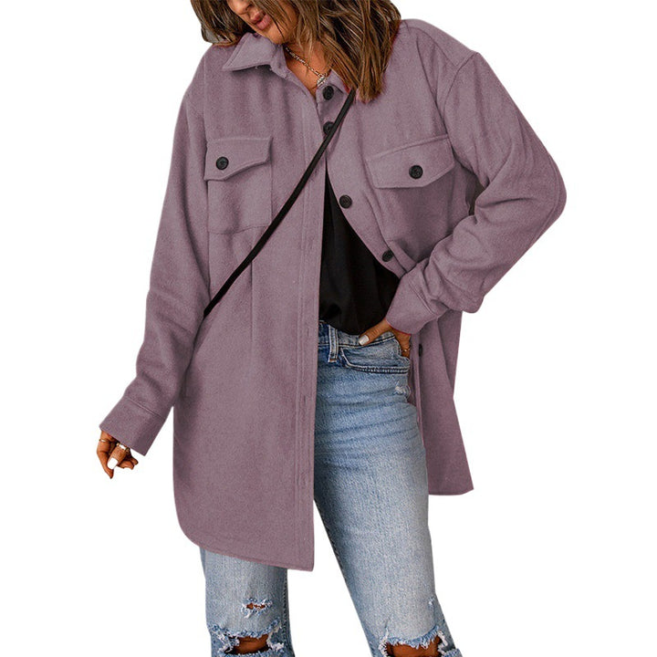 Ladies Oversized Leisure Jacket with Double Pockets and Chic Button Details