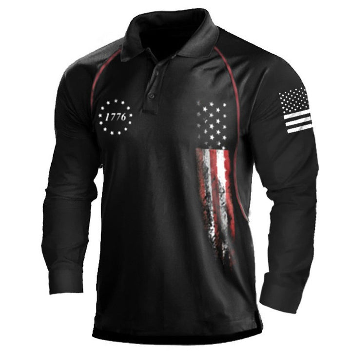 Men's long sleeve polo shirt with a patriotic design and a functional fit Amarae