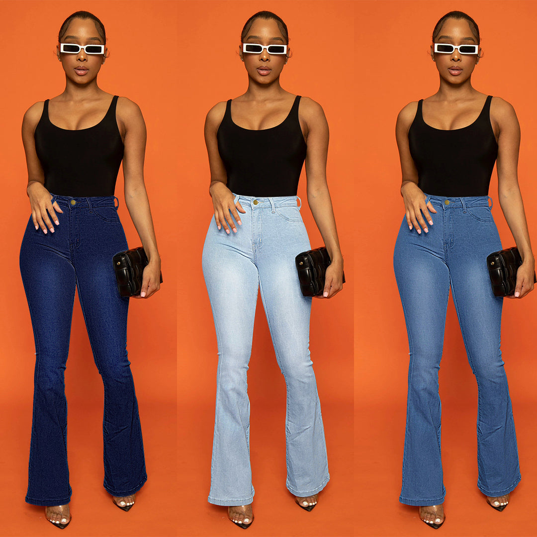 Ladies' high-waisted fitted flared jeans made of stretch denim with flared leg Amarae