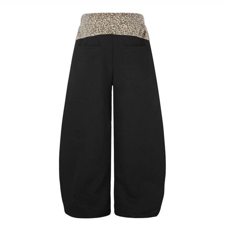 Women Extra Wide Palazzo Lounge Pants with High Comfort Waistband, Leopard Print Band and Decorative Star Number Appliqué Amarae