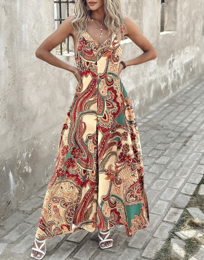 Maxi dress for women with a vibrant paisley pattern