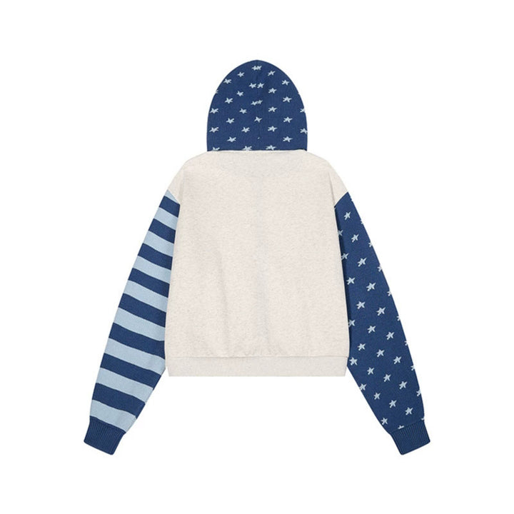 Women’s cropped hooded sweatshirt jacket with full zip, patterned sleeves and star motif Amarae