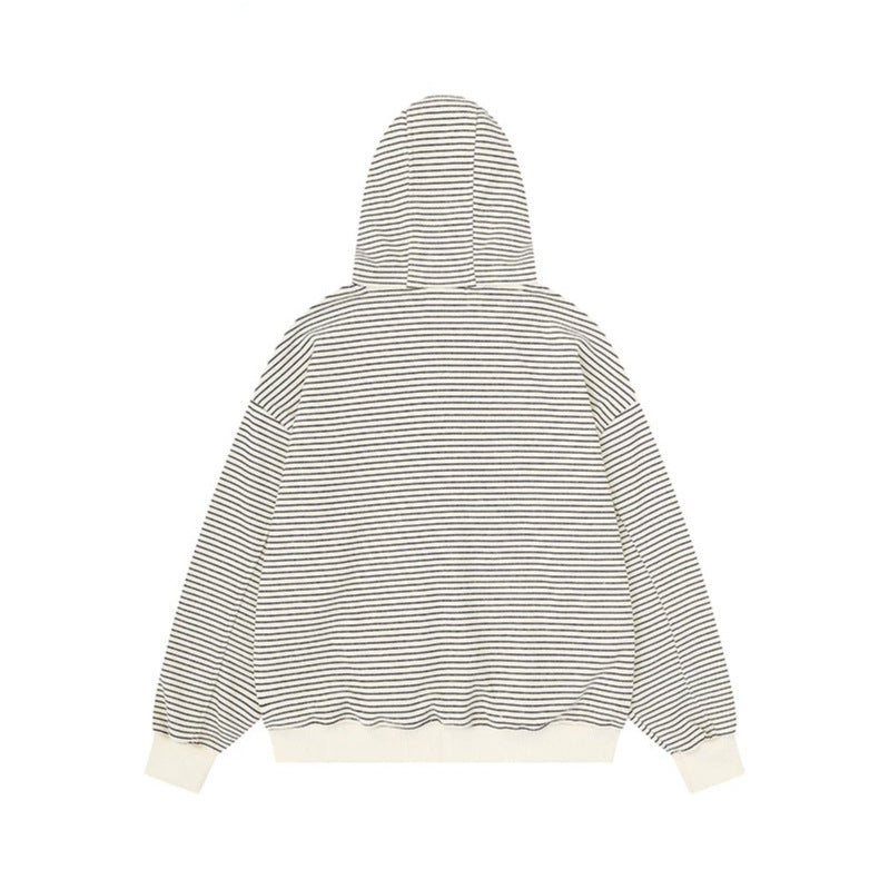 Unisex Striped Hooded Sweat Jacket with Zipper and Kangaroo Pockets Amarae