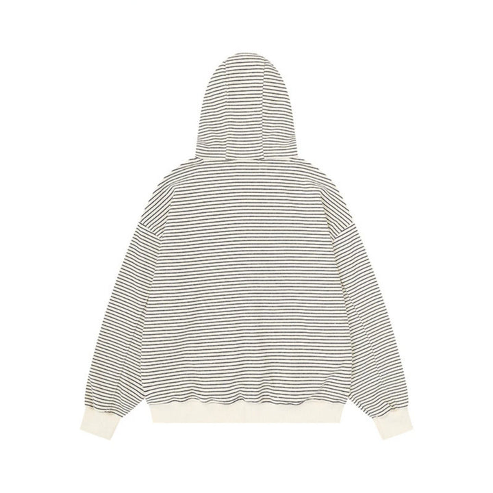 Unisex Striped Hooded Sweat Jacket with Zipper and Kangaroo Pockets Amarae
