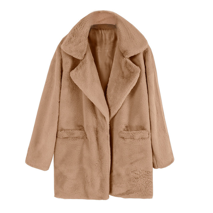 Ladies Elegant Artistic Fur Jacket with Applied Pockets and Large Lapels Lune London