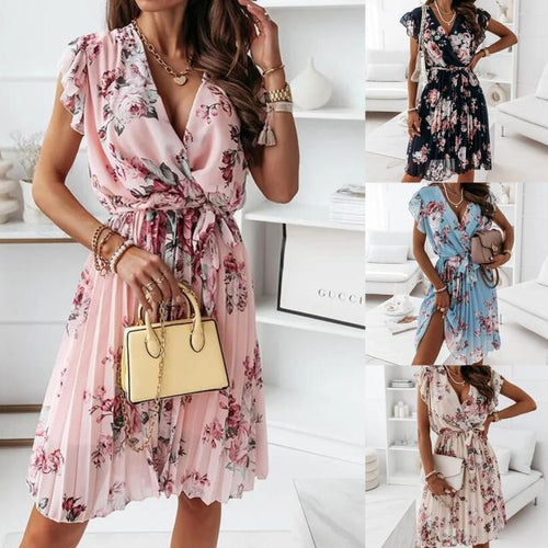 Ladies floral wrap dress with ruffles Amarae