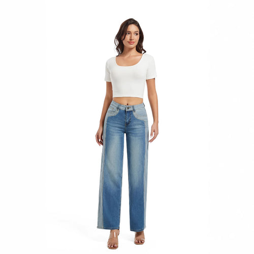 Wide jeans for women with contrasting seams Amarae