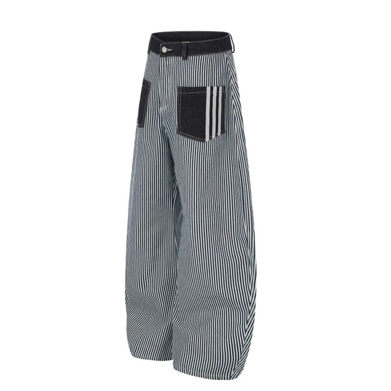 Women Wide Striped Palazzo Culotte with High Waist, Belt Loops and Applied Contrast Pockets Amarae