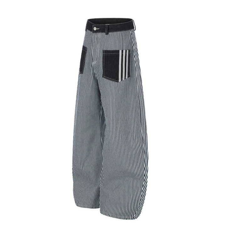 Women Wide Striped Palazzo Culotte with High Waist, Belt Loops and Applied Contrast Pockets Amarae