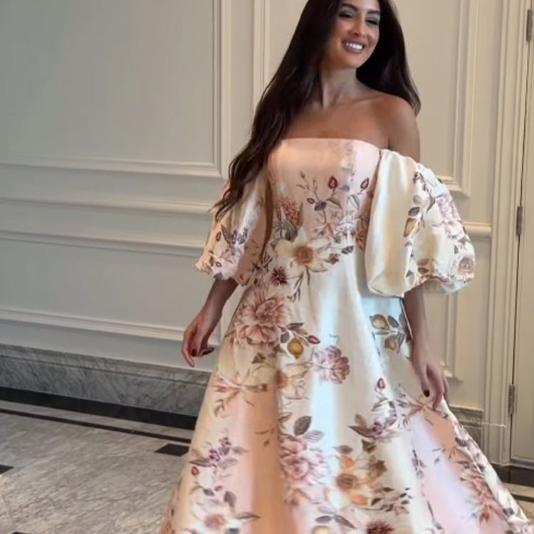 Women Elegant Off-Shoulder Evening Dress with Flared Skirt and Balloon Sleeves Amarae