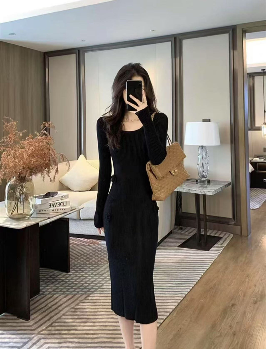 Maxi knit dress for women with decorative buttons and a fitted silhouette Lune London