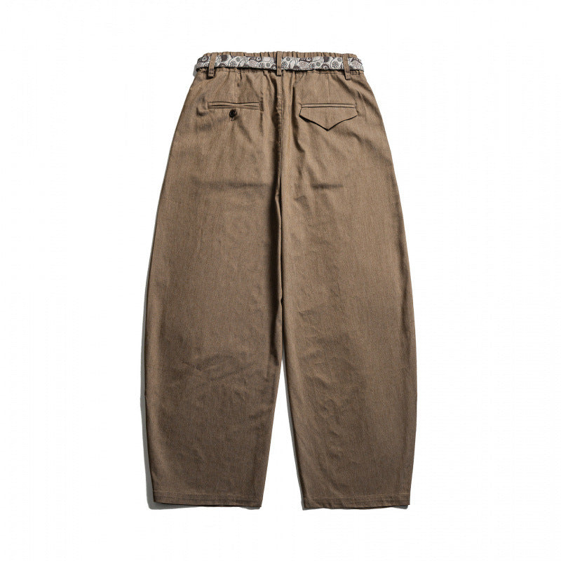 Men's Loose Highwaist Pleated Pants with Elastic Waistband and Printed Drawstring Amarae