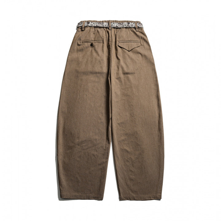 Men's Loose Highwaist Pleated Pants with Elastic Waistband and Printed Drawstring Amarae