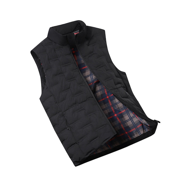 Men's Quilted Padded Vest with Checked Lining and Stand-Up Collar Amarae