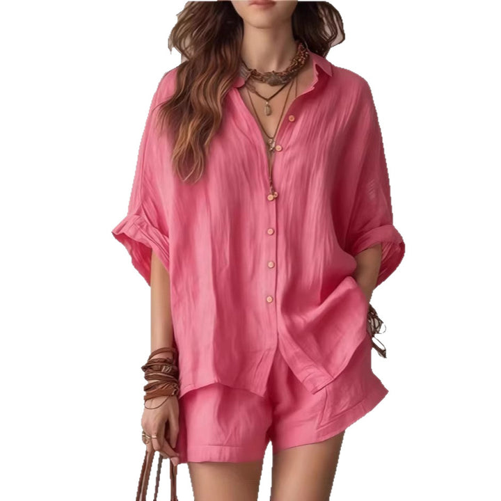 Women Casual Linen Set with Button Placket and Practical Pockets Lune London