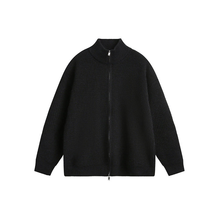Chunky knit jacket for men with high collar and full zip Lune London
