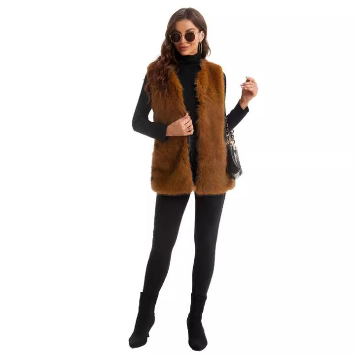 Ladies Soft Synthetic Fur Gilet with Open Design and Side Pockets Lune London
