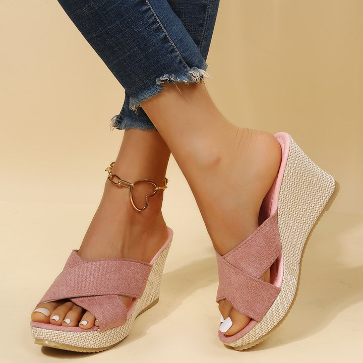 Women's wedge sandals with an elegant criss-cross strap and a lightweight footbed Lune London