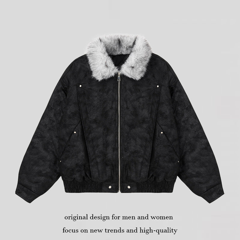 Women's Oversized Bomber Jacket with Faux Fur Collar and Elastic Hem Amarae