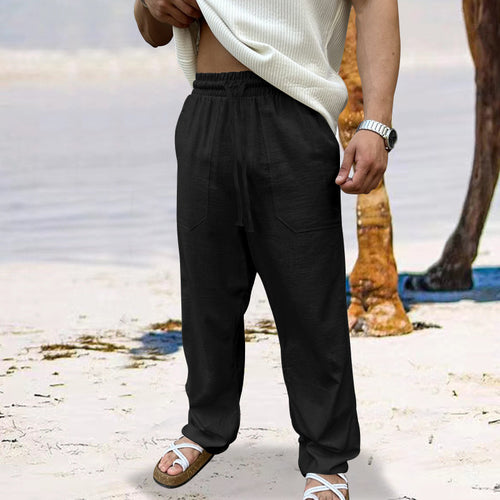 Men's linen cargo pants with elastic waist and practical side pockets Amarae
