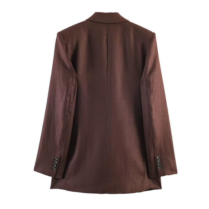 Women's double-breasted linen blazer with peak lapels and flap pockets Amarae