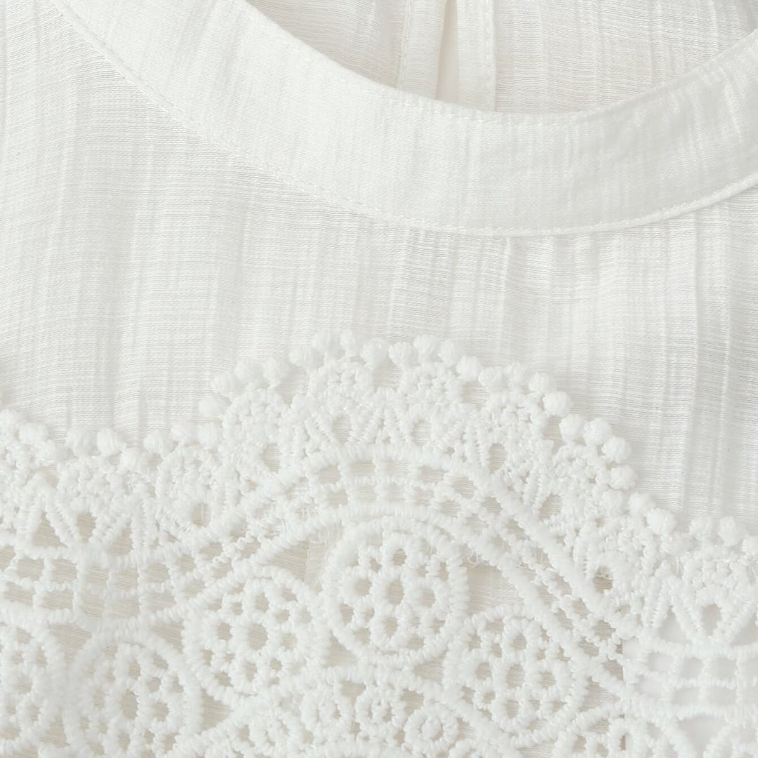 Ladies Romantic Lace Blouse with Stand Collar, Yoke and Balloon Sleeves Amarae