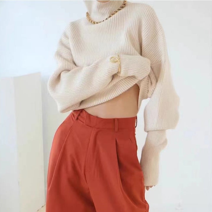 Pull turtleneck à la mode pour femmes avec un motif de tricot texturé et des manches larges Chic & Stil