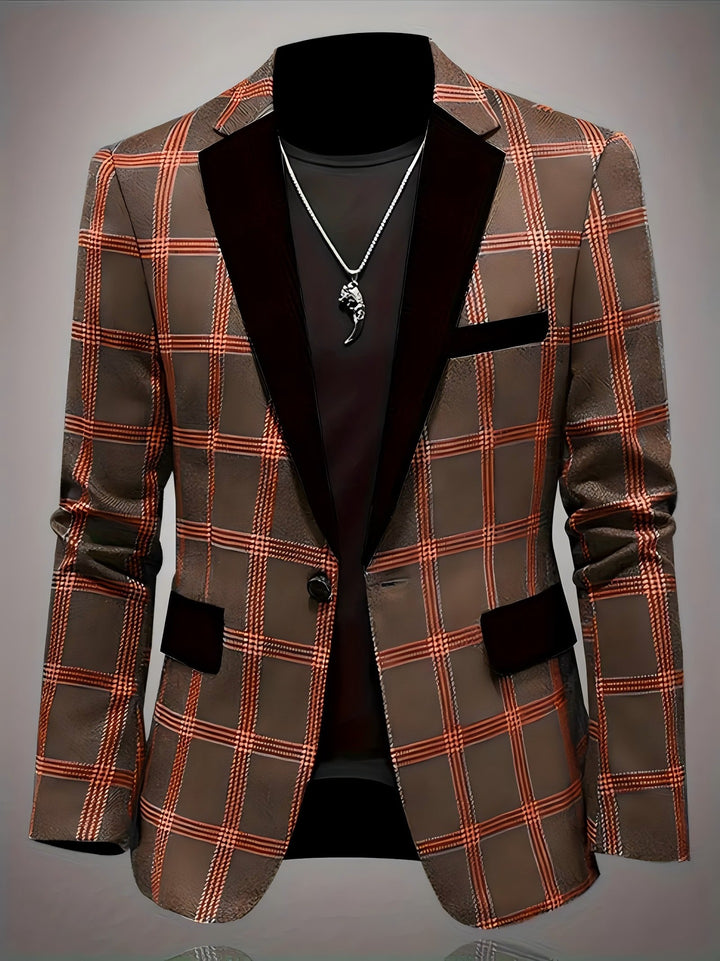 Men's elegant plaid blazer with velvet lapels Amarae