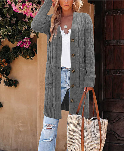 Ladies Chunky Knit Cardigan with Pockets and Chic Button Details and Nursing