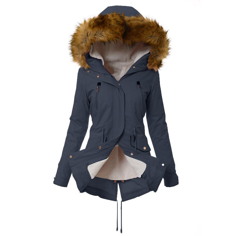 Ladies winter parka with removable faux fur collar Lune London