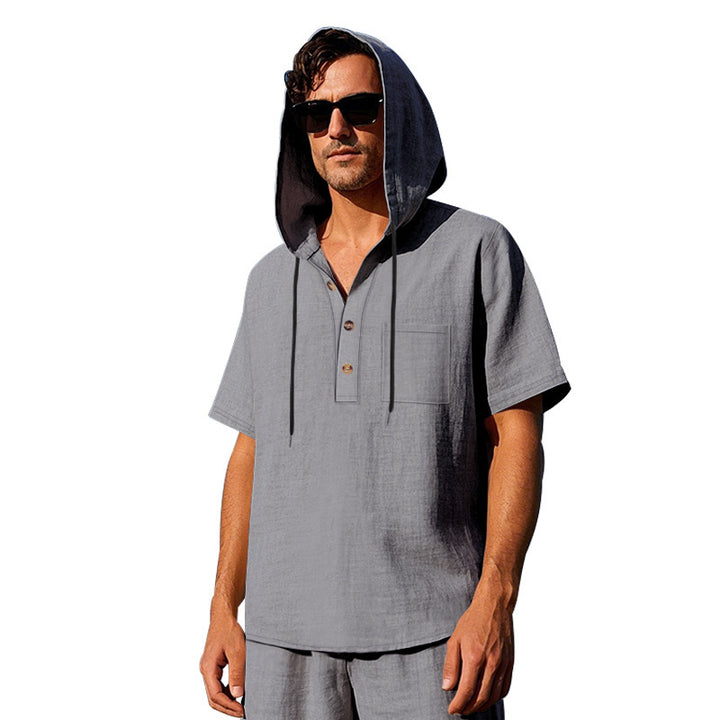 Men's casual hoodie with button placket and chest pocket Lune London