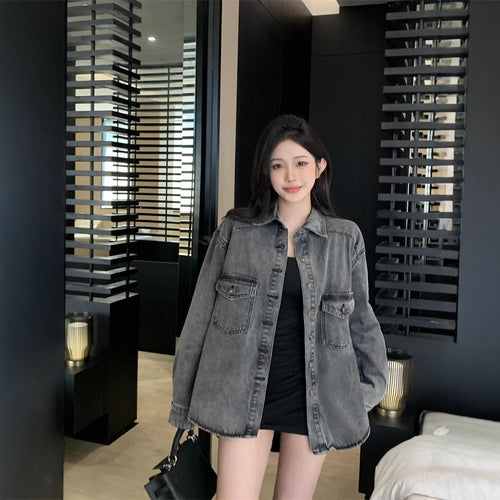 Chemise Veste en Jean Décontractée Femme avec Grandes Poches Plaquées Chic & Stil