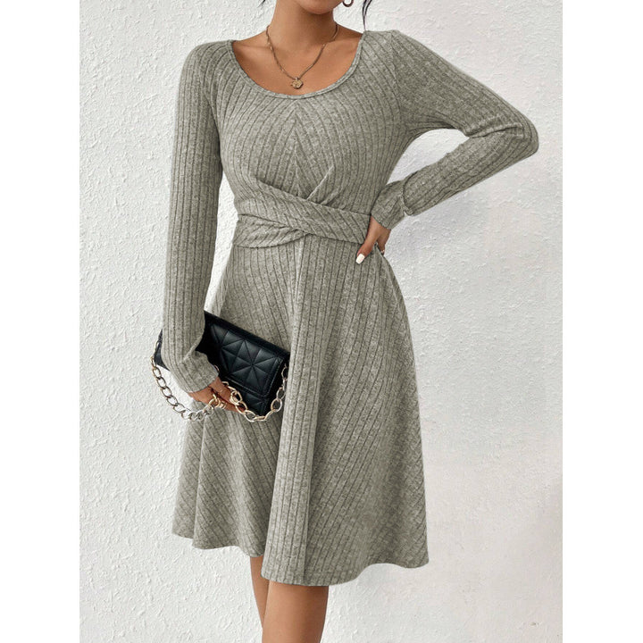 Fluid jersey dress for women with wrap belt and long sleeves Lune London