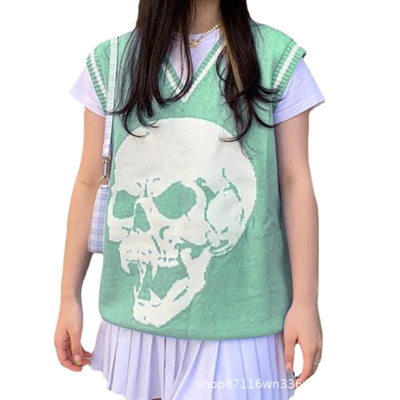 Sustainable knit sweater for women with skull pattern Lune London
